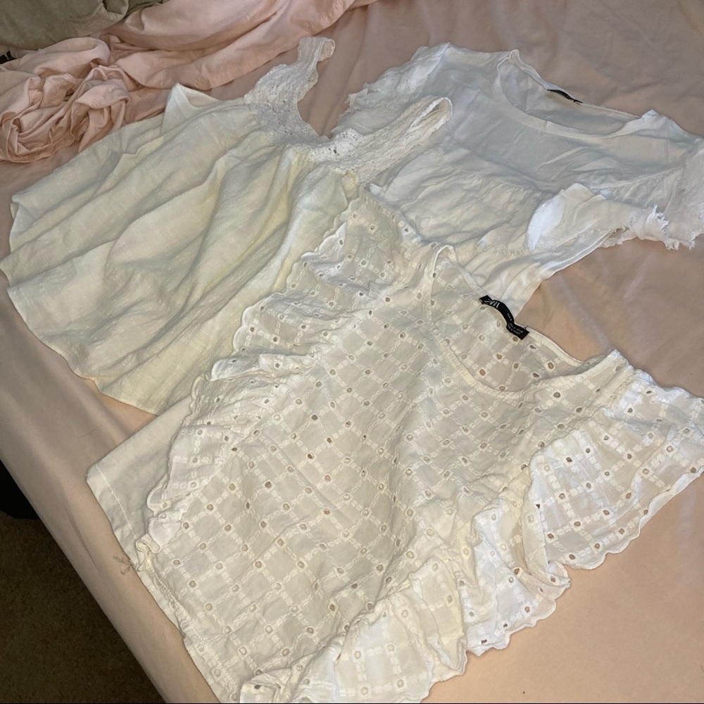 Zara and Madewell White Eyelet Crochet Tops Bundle Small
